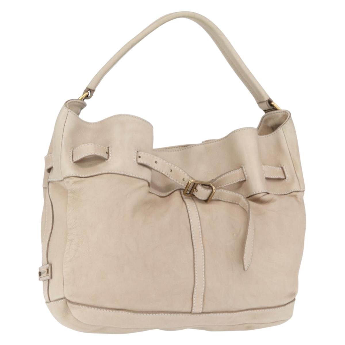 BURBERRY Shoulder Bag Leather Beige Gold Auth 164742