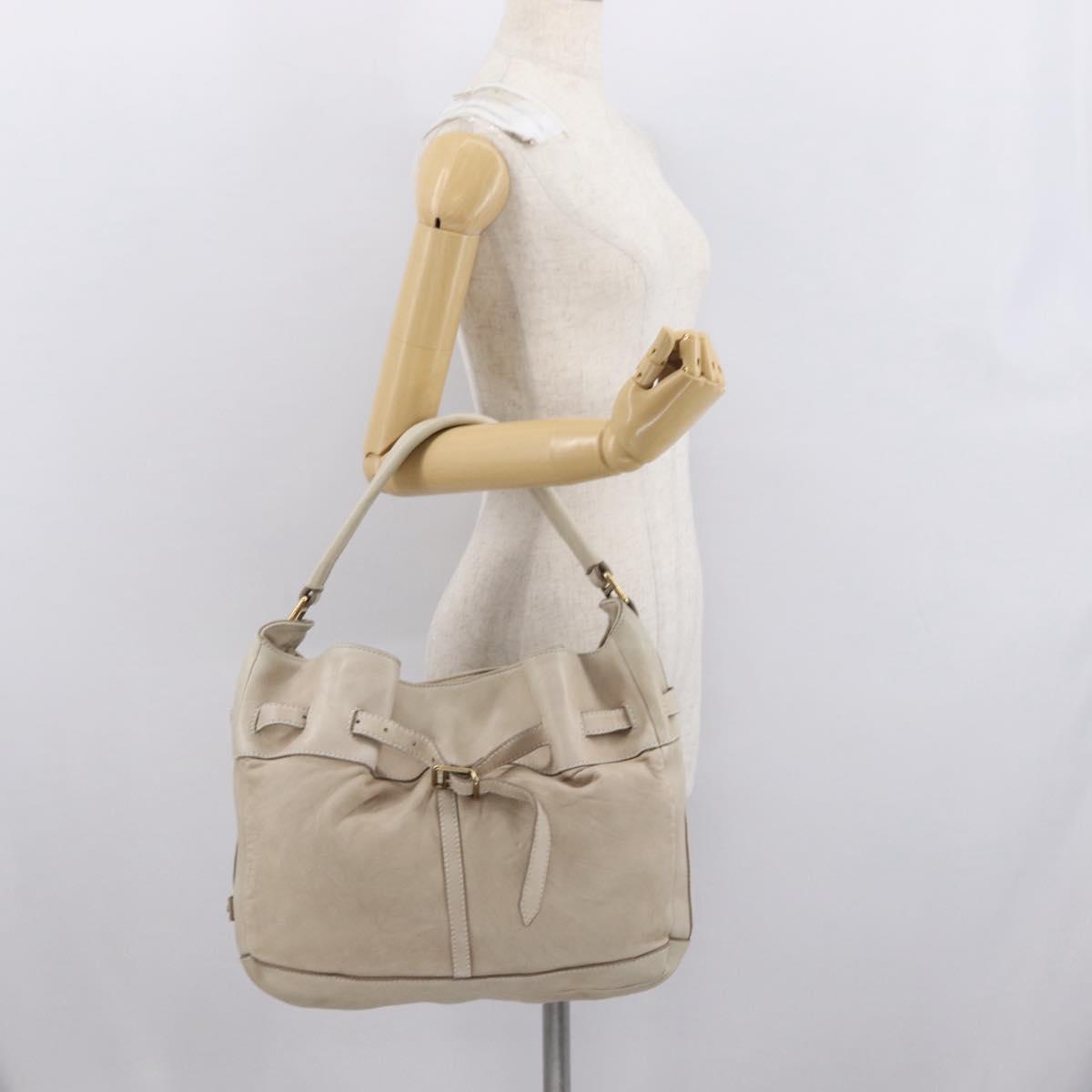 BURBERRY Shoulder Bag Leather Beige Gold Auth 164742