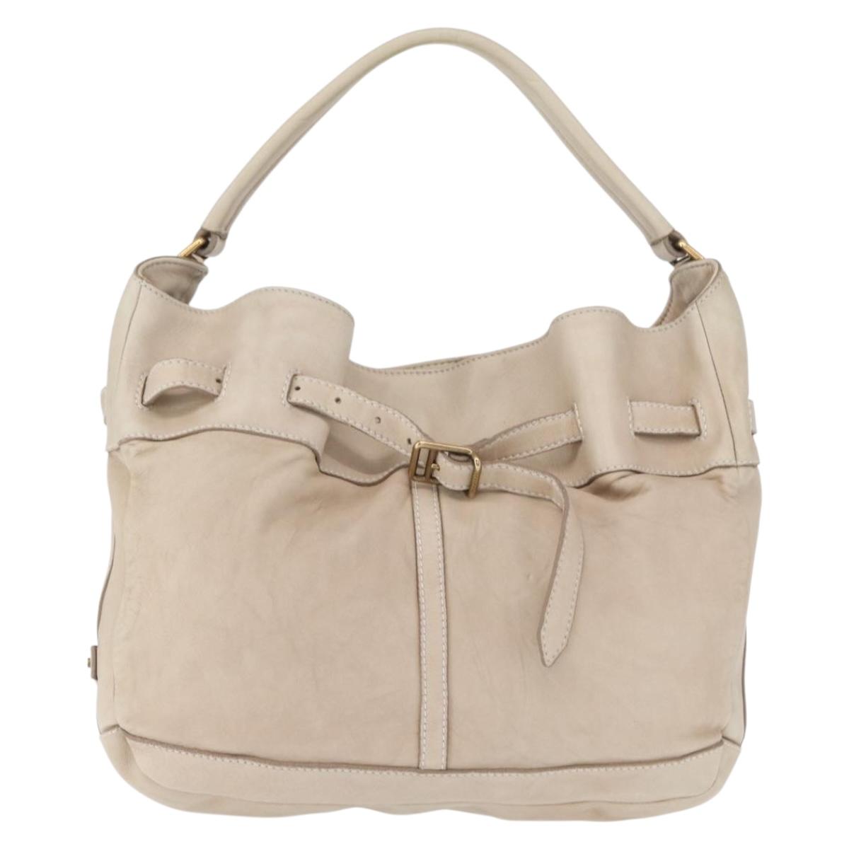 BURBERRY Shoulder Bag Leather Beige Gold Auth 164742
