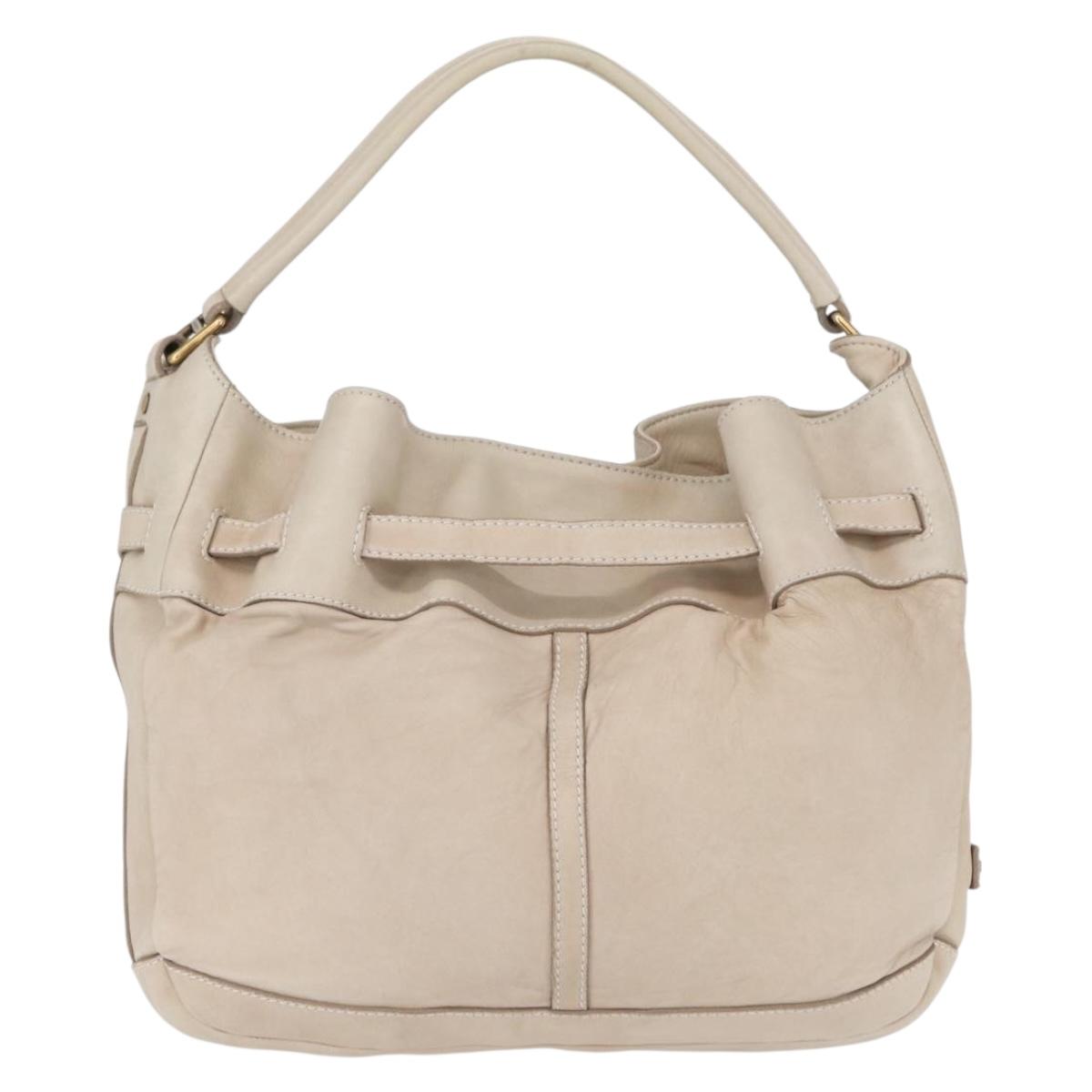 BURBERRY Shoulder Bag Leather Beige Gold Auth 164742