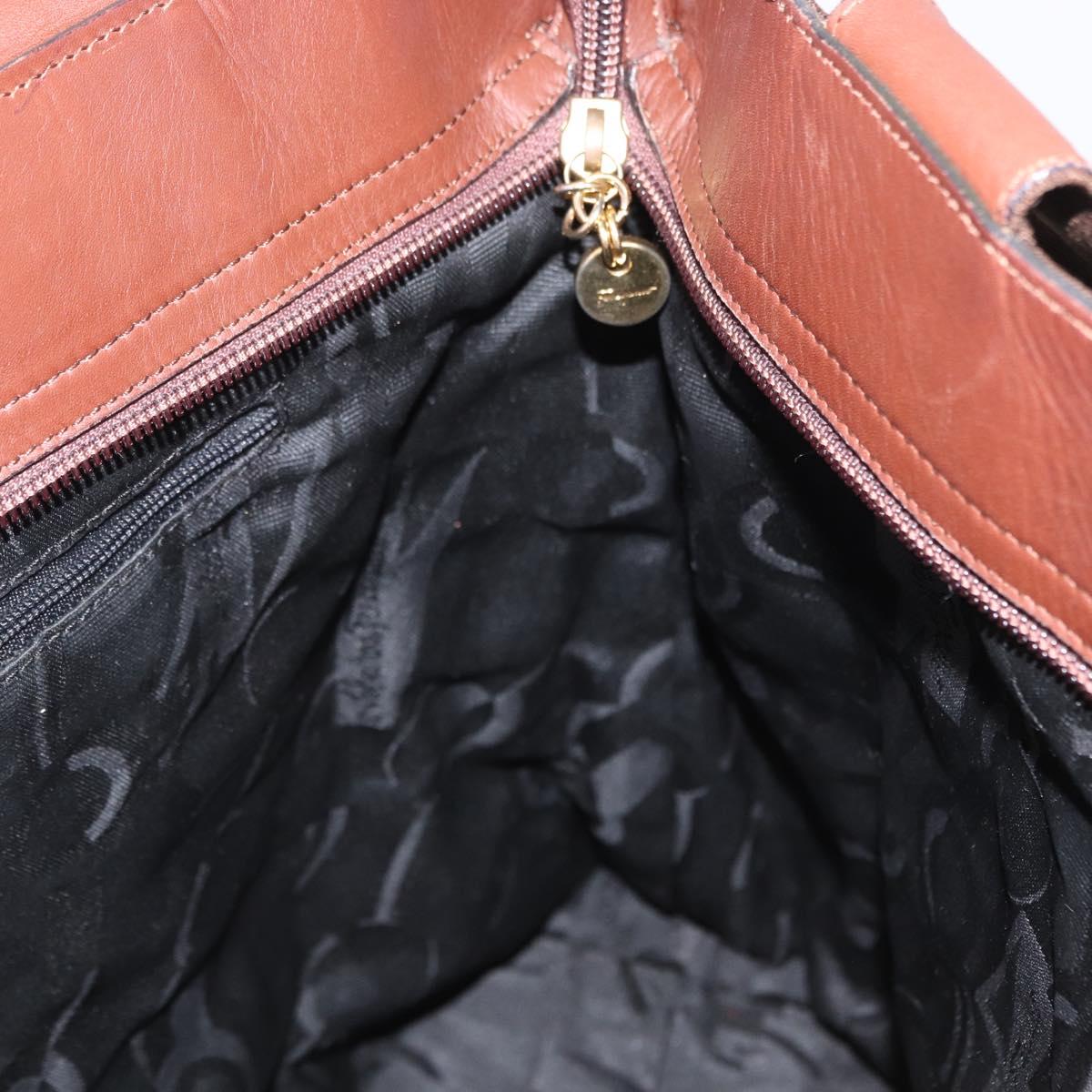 Salvatore Ferragamo Tote Bag Canvas Brown Gold Auth 164746