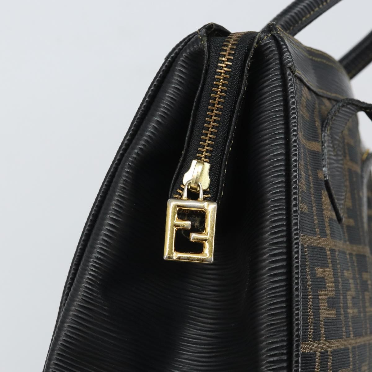 FENDI Zucca Canvas Hand Bag Black Brown Auth 164751