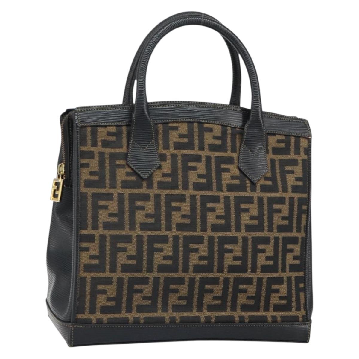 FENDI Zucca Canvas Hand Bag Black Brown Auth 164751