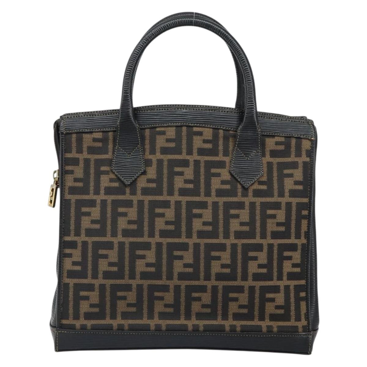 FENDI Zucca Canvas Hand Bag Black Brown Auth 164751