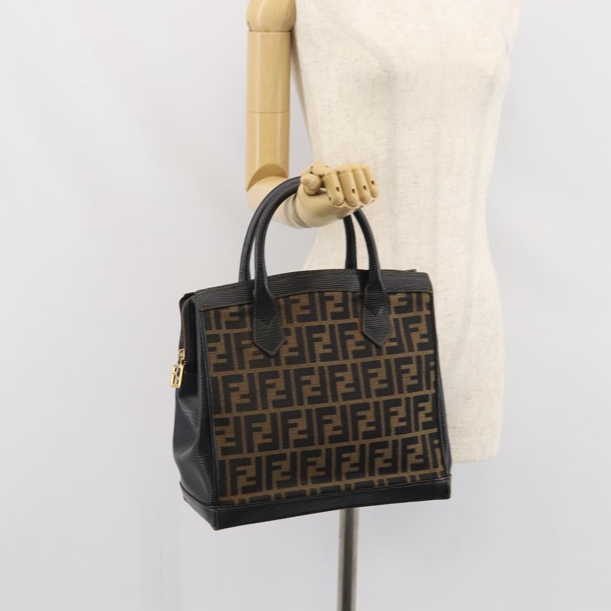 FENDI Zucca Canvas Hand Bag Black Brown Auth 164751
