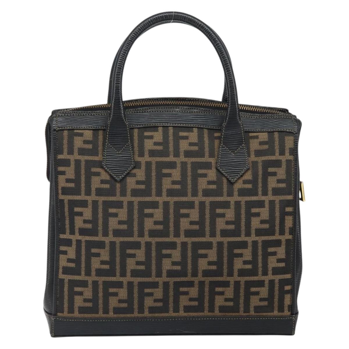 FENDI Zucca Canvas Hand Bag Black Brown Auth 164751