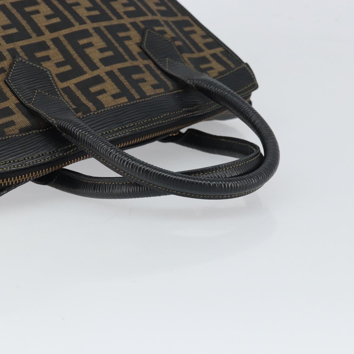 FENDI Zucca Canvas Hand Bag Black Brown Auth 164751