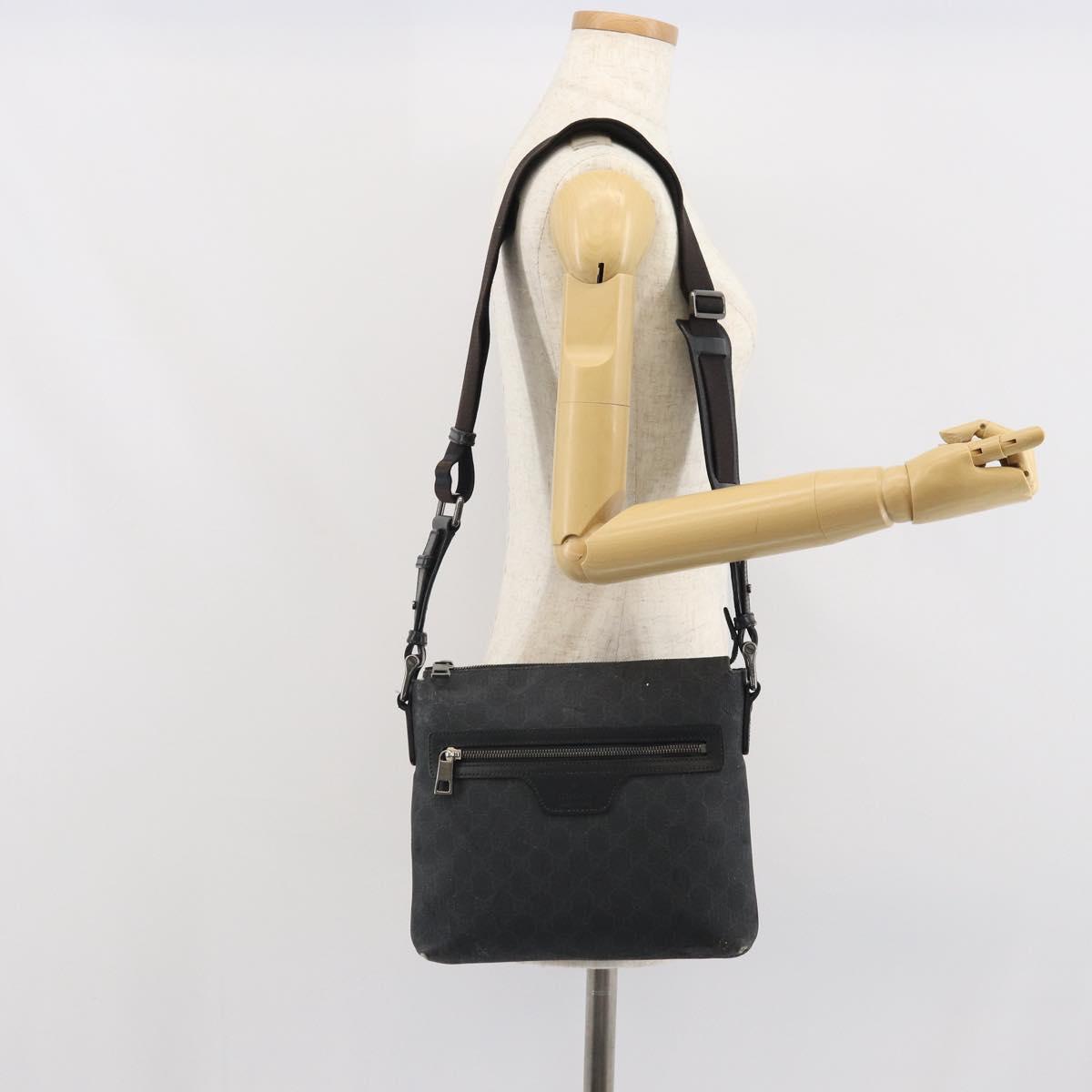 GUCCI GG Supreme Shoulder Bag PVC Black 387514 Auth 164758