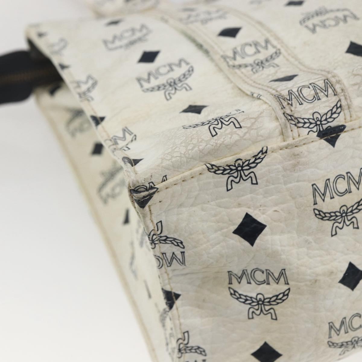 MCM Vicetos Logogram Shoulder Bag PVC Leather White Gold Auth 164760
