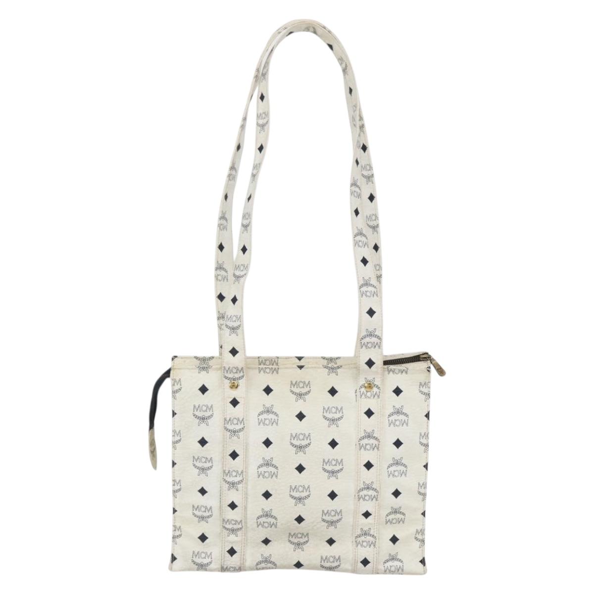 MCM Vicetos Logogram Shoulder Bag PVC Leather White Gold Auth 164760