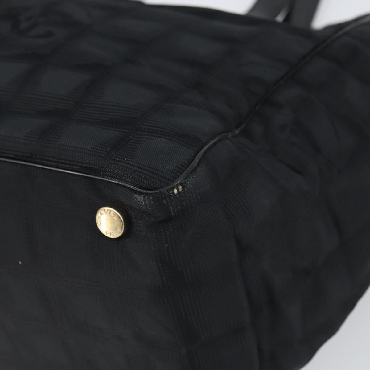 CHANEL New Travel line Hand Bag Black Gold CC Auth 164762