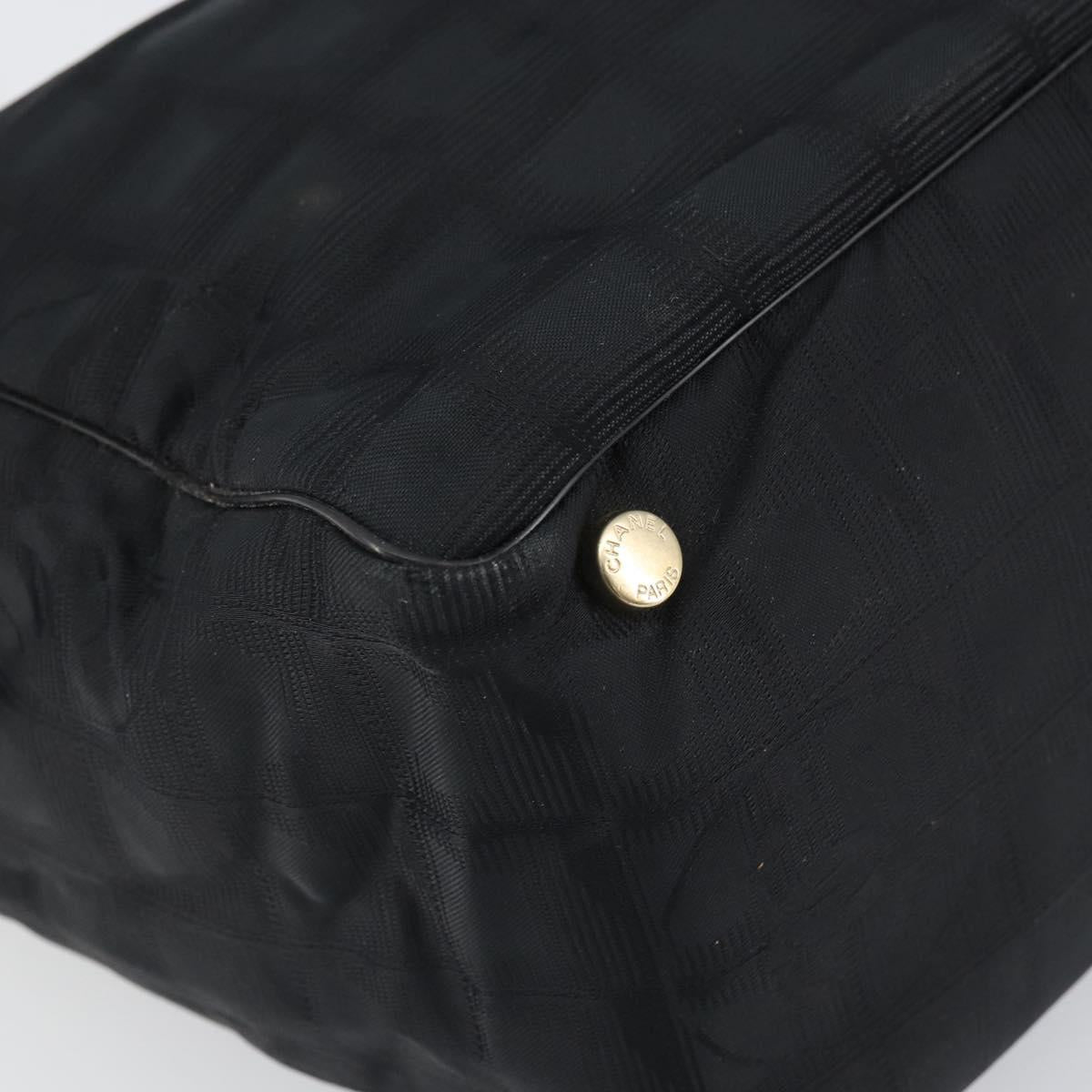 CHANEL New Travel line Hand Bag Black Gold CC Auth 164762