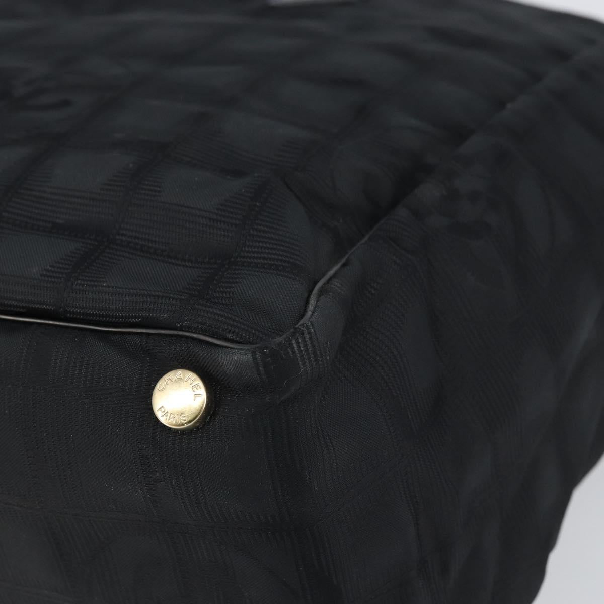 CHANEL New Travel line Hand Bag Black Gold CC Auth 164762