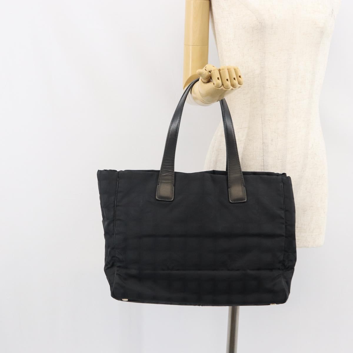 CHANEL New Travel line Hand Bag Black Gold CC Auth 164762