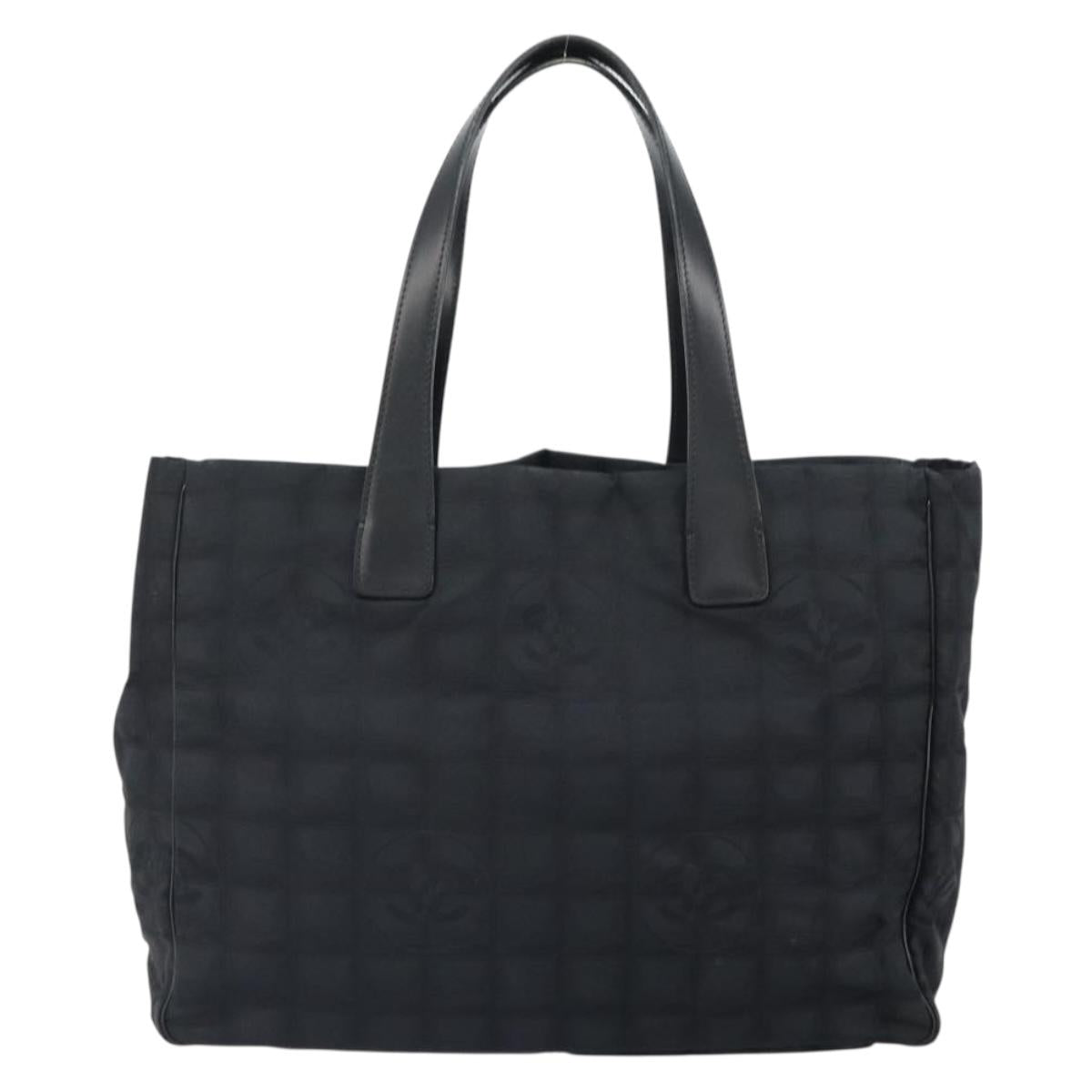 CHANEL New Travel line Hand Bag Black Gold CC Auth 164762
