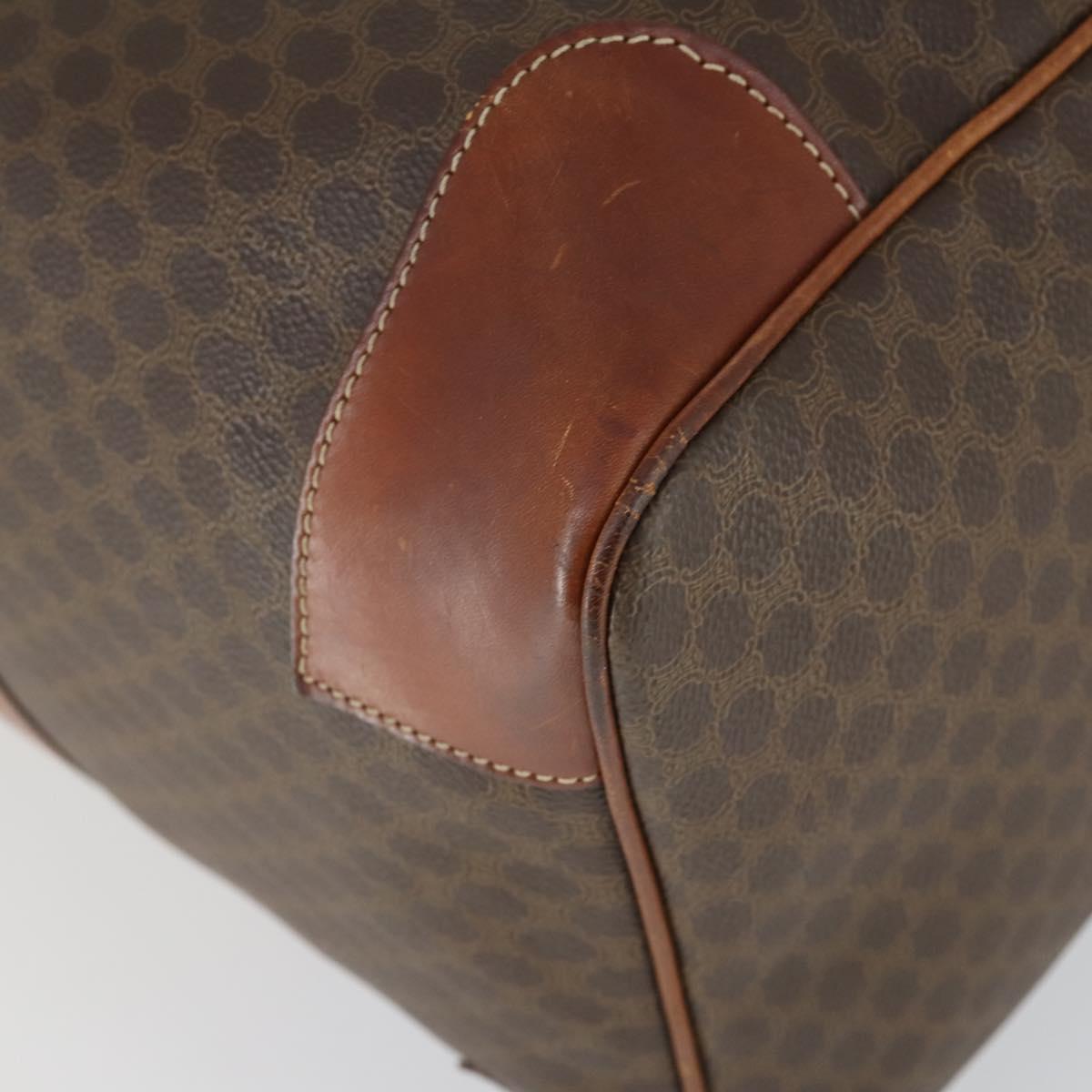 CELINE Macadam Canvas Boston Bag PVC Leather Brown Gold Auth 164768