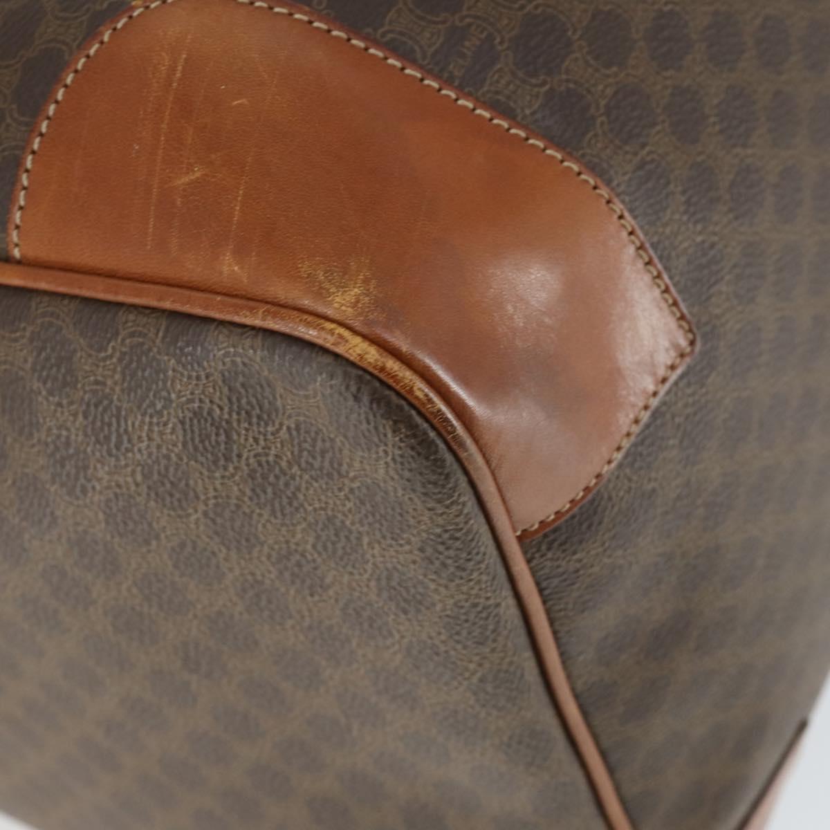 CELINE Macadam Canvas Boston Bag PVC Leather Brown Gold Auth 164768