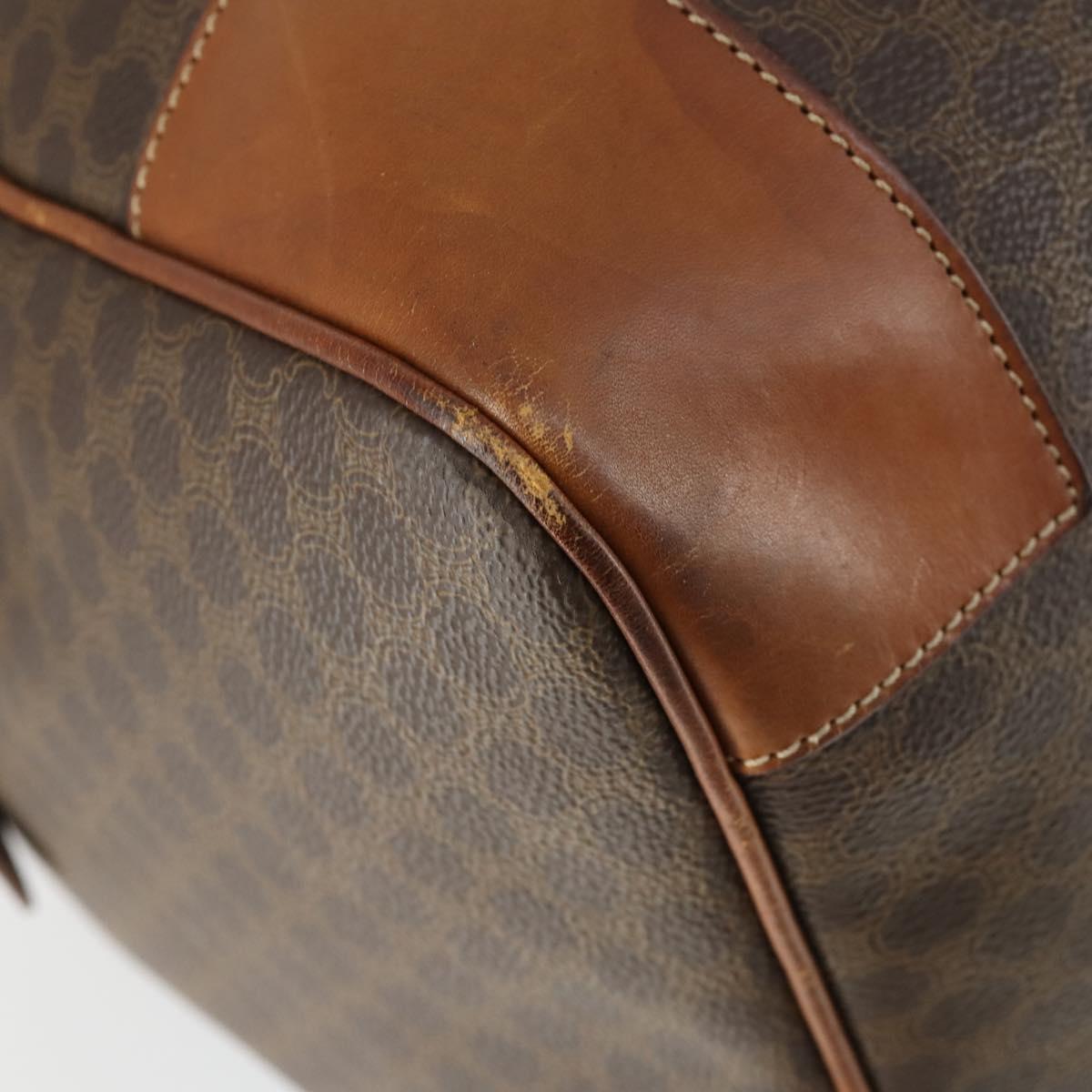 CELINE Macadam Canvas Boston Bag PVC Leather Brown Gold Auth 164768