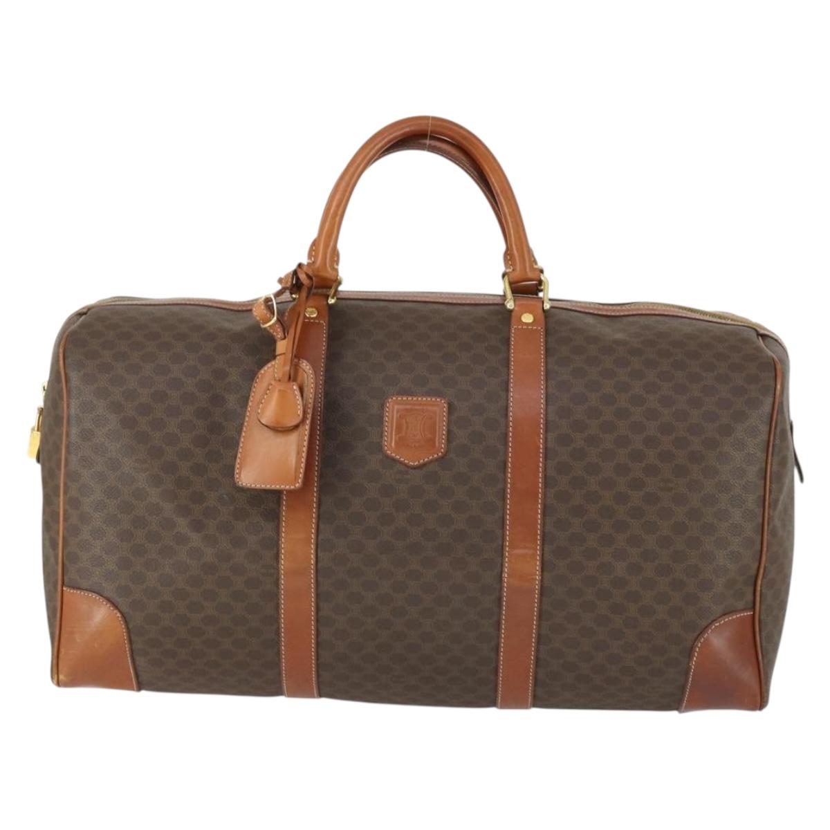 CELINE Macadam Canvas Boston Bag PVC Leather Brown Gold Auth 164768