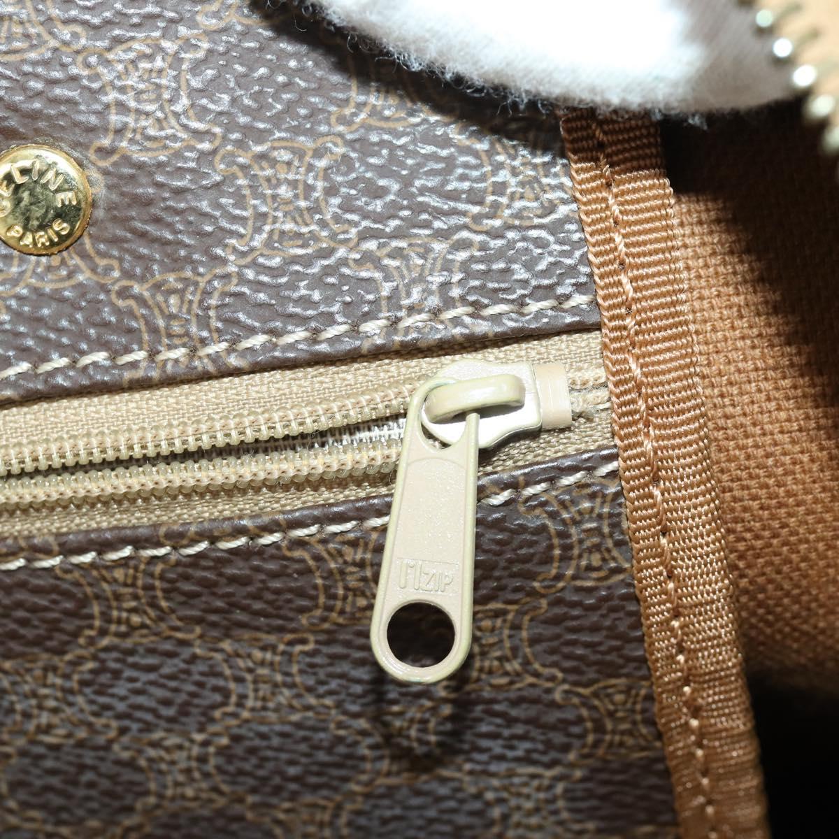 CELINE Macadam Canvas Boston Bag PVC Leather Brown Gold Auth 164768