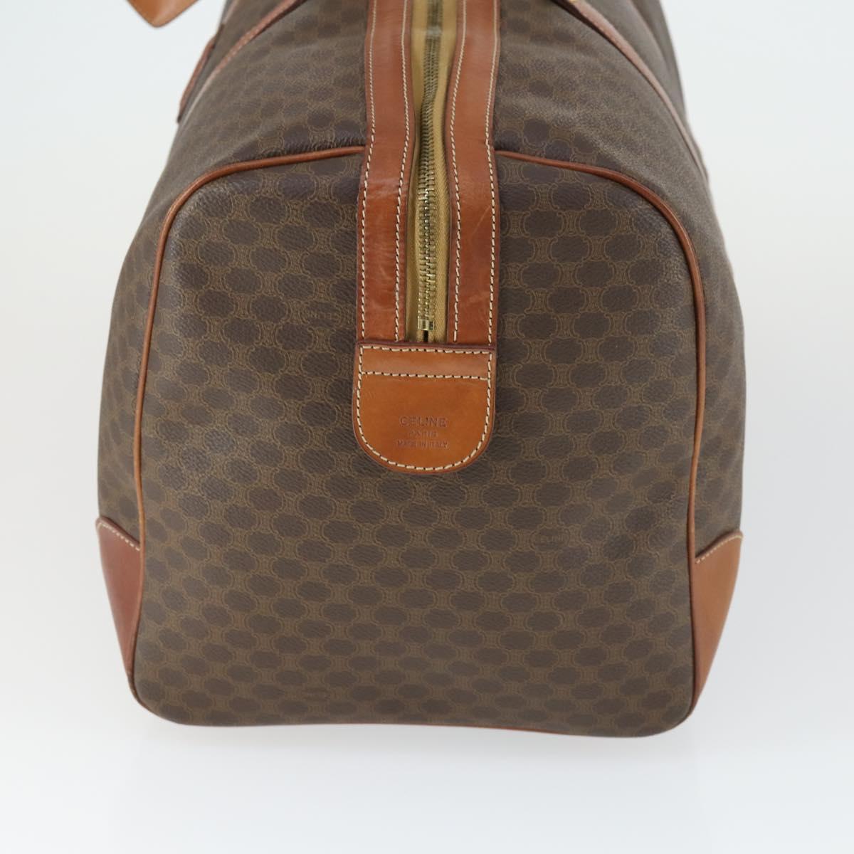 CELINE Macadam Canvas Boston Bag PVC Leather Brown Gold Auth 164768