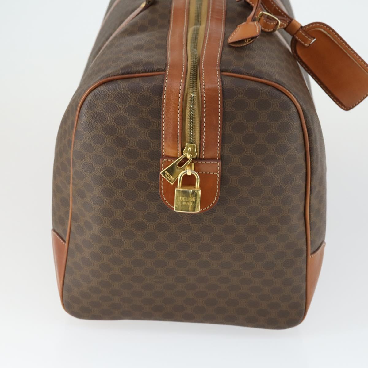 CELINE Macadam Canvas Boston Bag PVC Leather Brown Gold Auth 164768