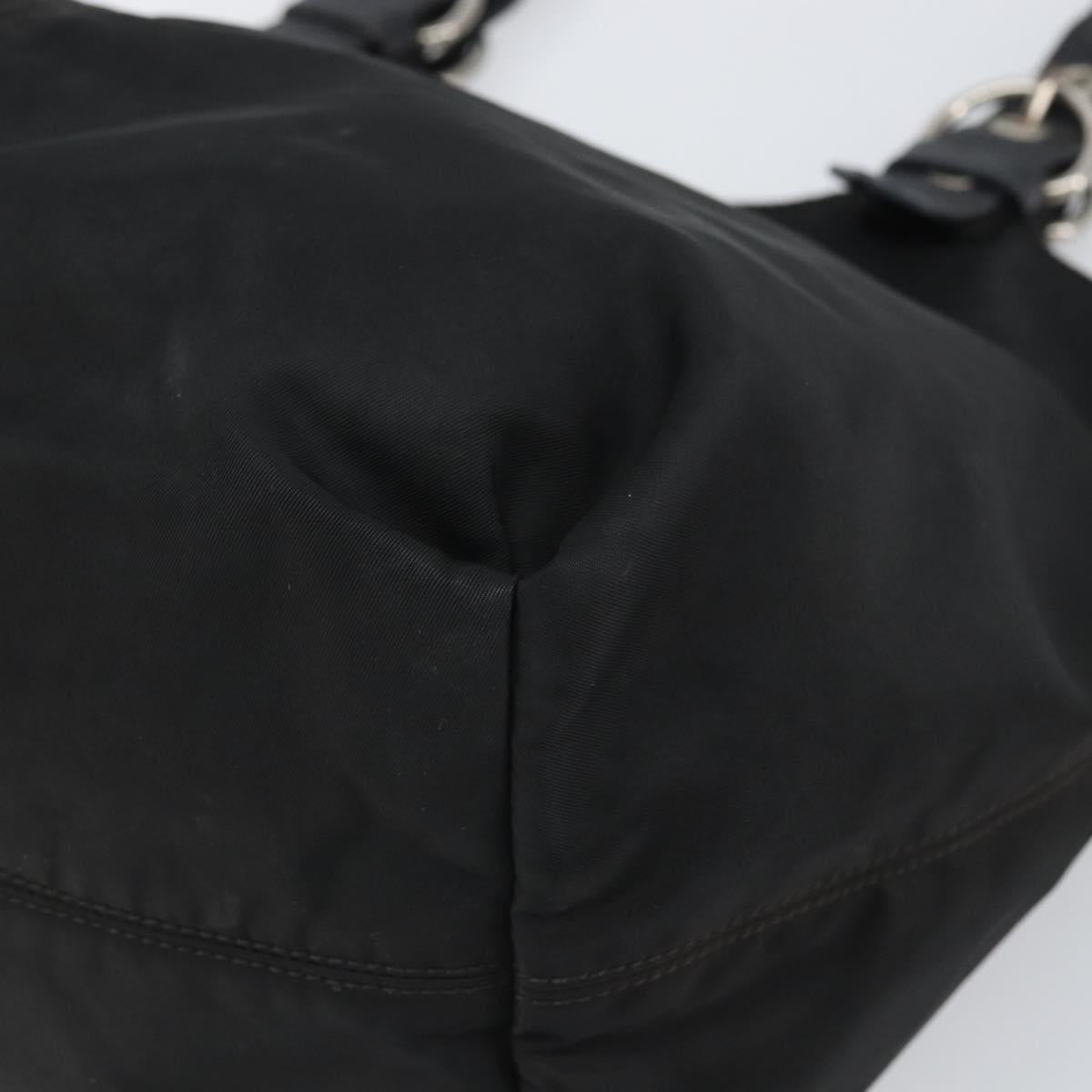 PRADA Hand Bag Nylon Black Silver Auth 164777