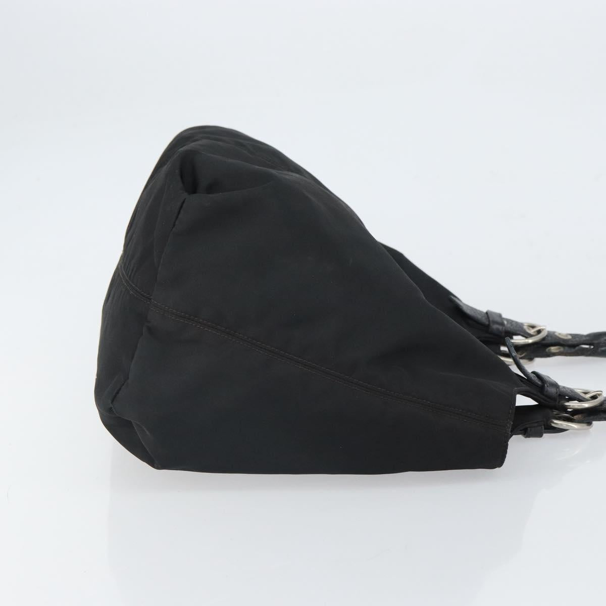PRADA Hand Bag Nylon Black Silver Auth 164777