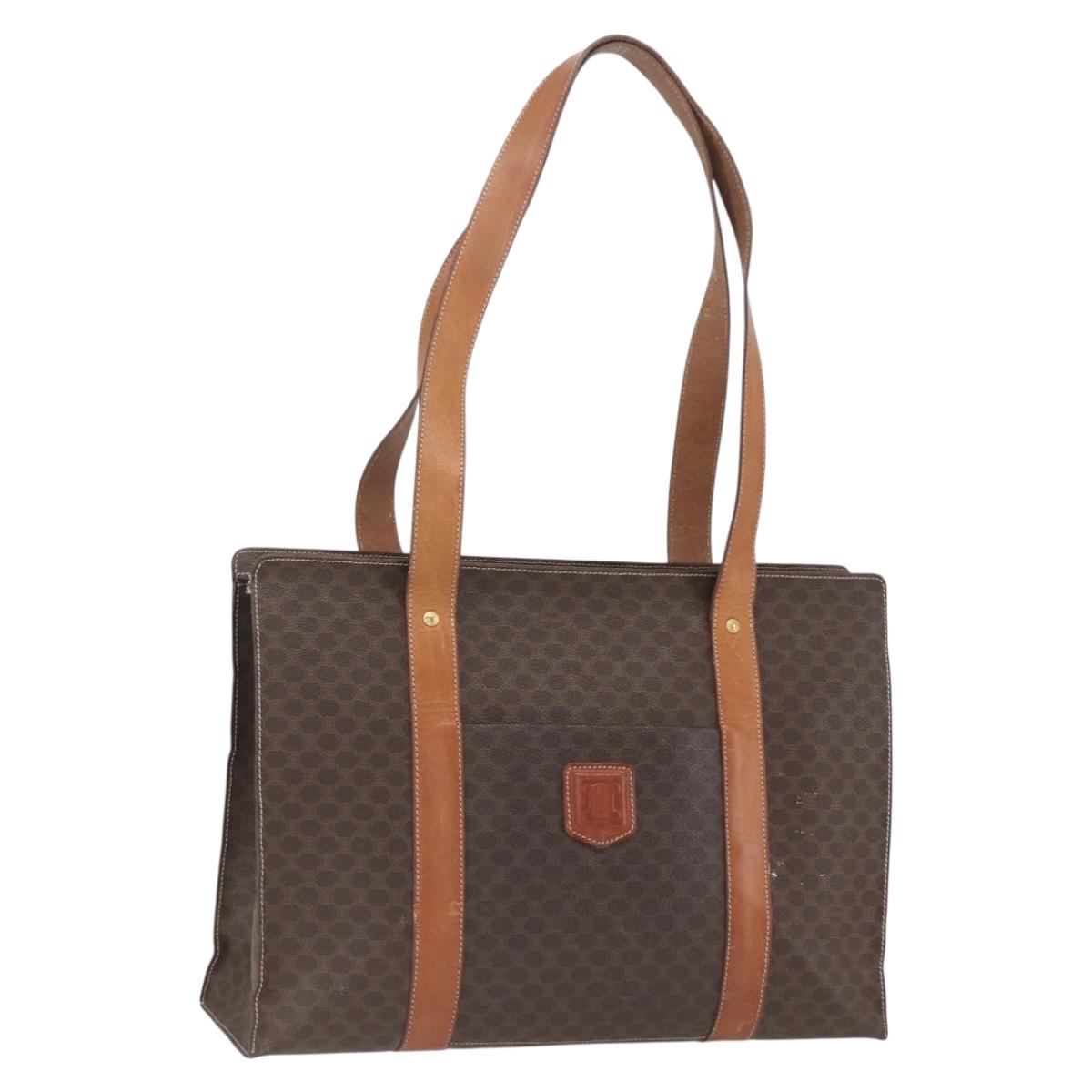 CELINE Macadam Canvas Tote Bag PVC Leather Brown Gold Auth 164782