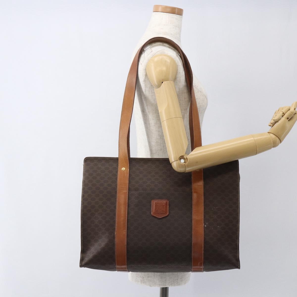 CELINE Macadam Canvas Tote Bag PVC Leather Brown Gold Auth 164782
