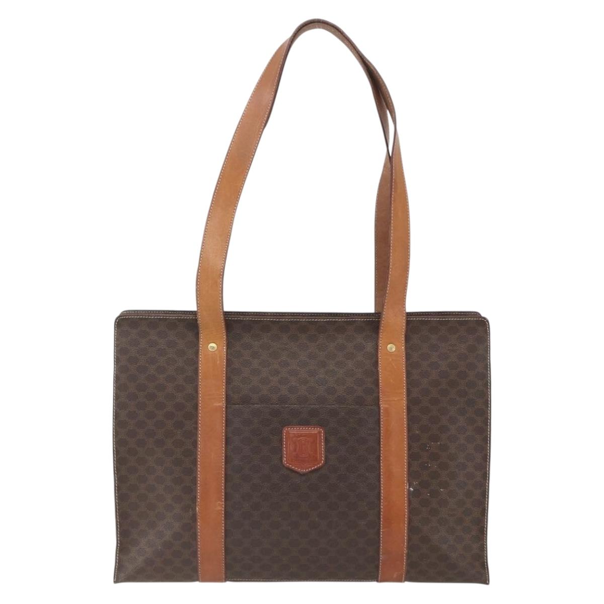 CELINE Macadam Canvas Tote Bag PVC Leather Brown Gold Auth 164782