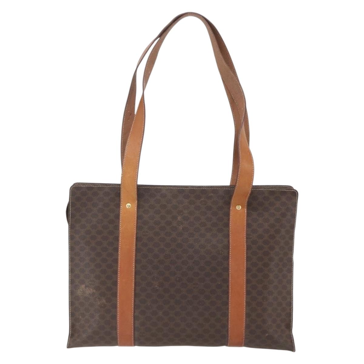 CELINE Macadam Canvas Tote Bag PVC Leather Brown Gold Auth 164782