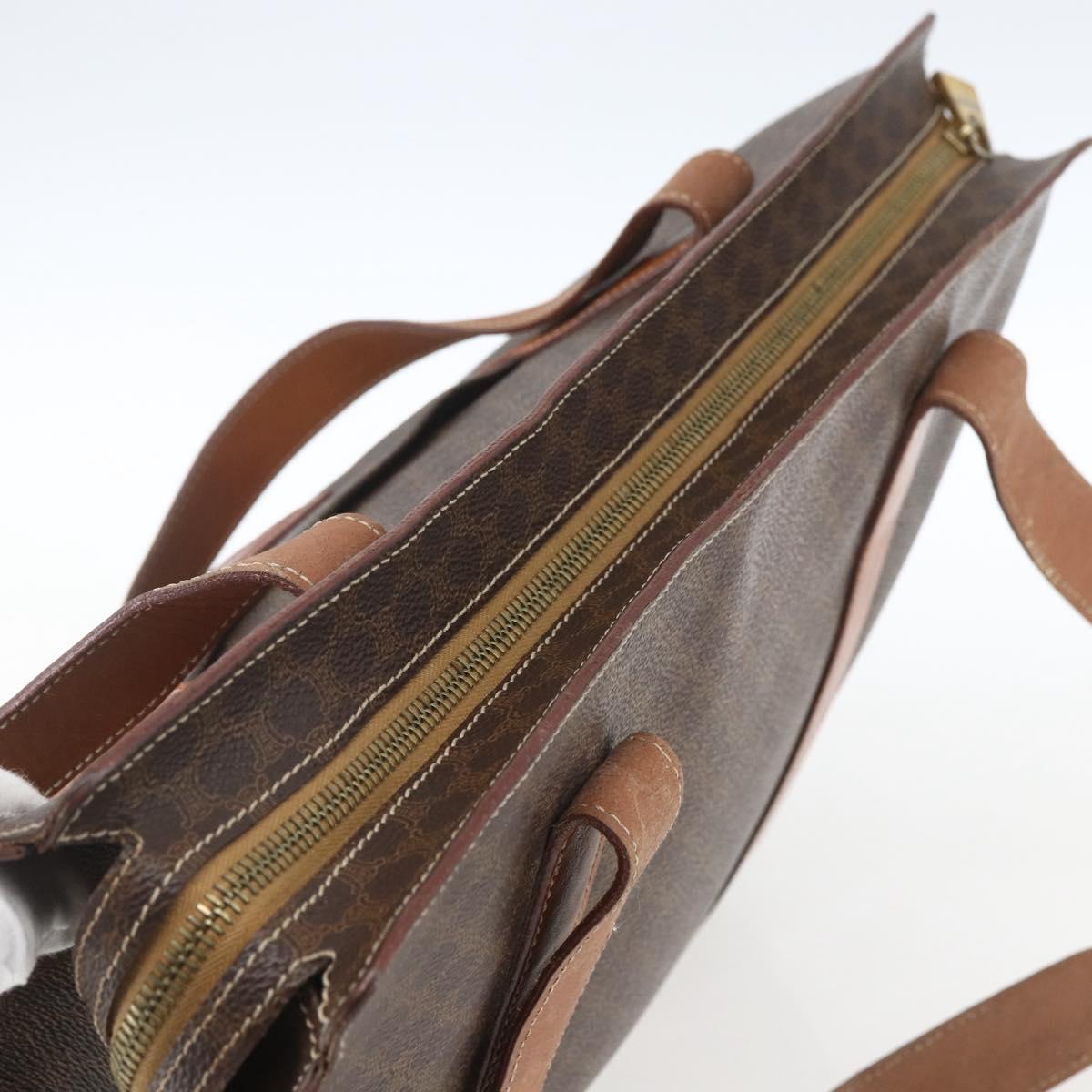 CELINE Macadam Canvas Tote Bag PVC Leather Brown Gold Auth 164782