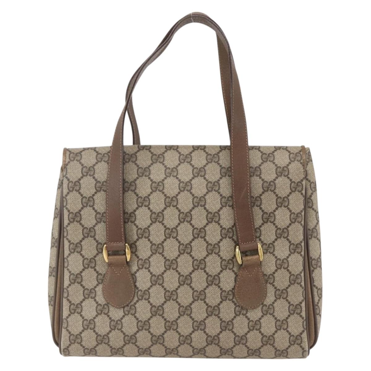 GUCCI GG Supreme Hand Bag PVC Beige Gold 116 02 080 Auth 164785