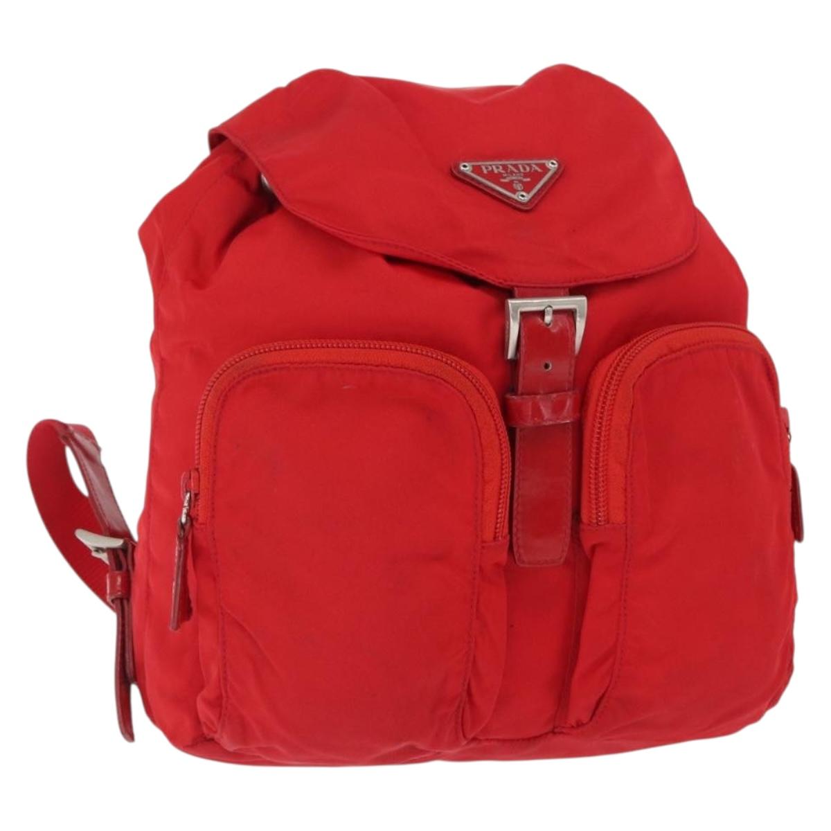 PRADA Backpack Nylon Red Silver Auth 164789