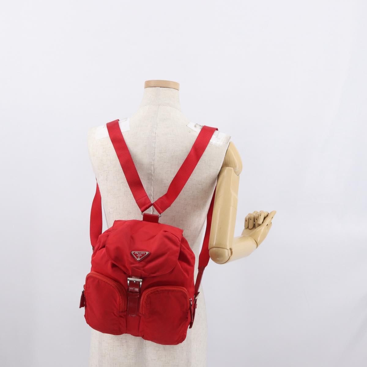 PRADA Backpack Nylon Red Silver Auth 164789
