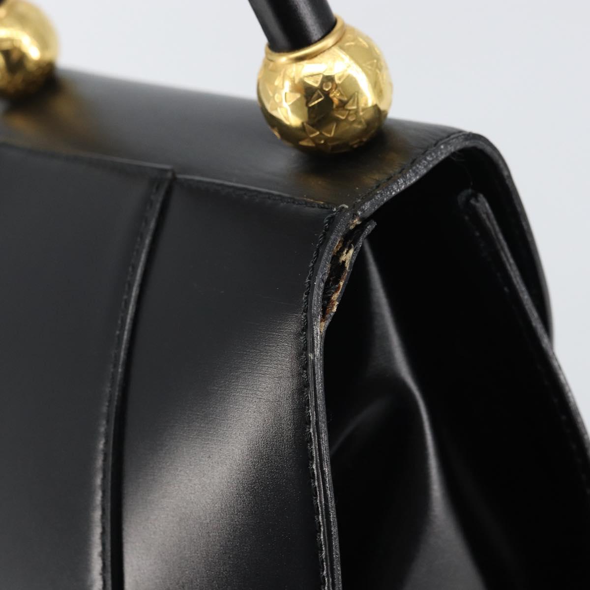 CELINE Hand Bag Leather Black Gold Auth 164791