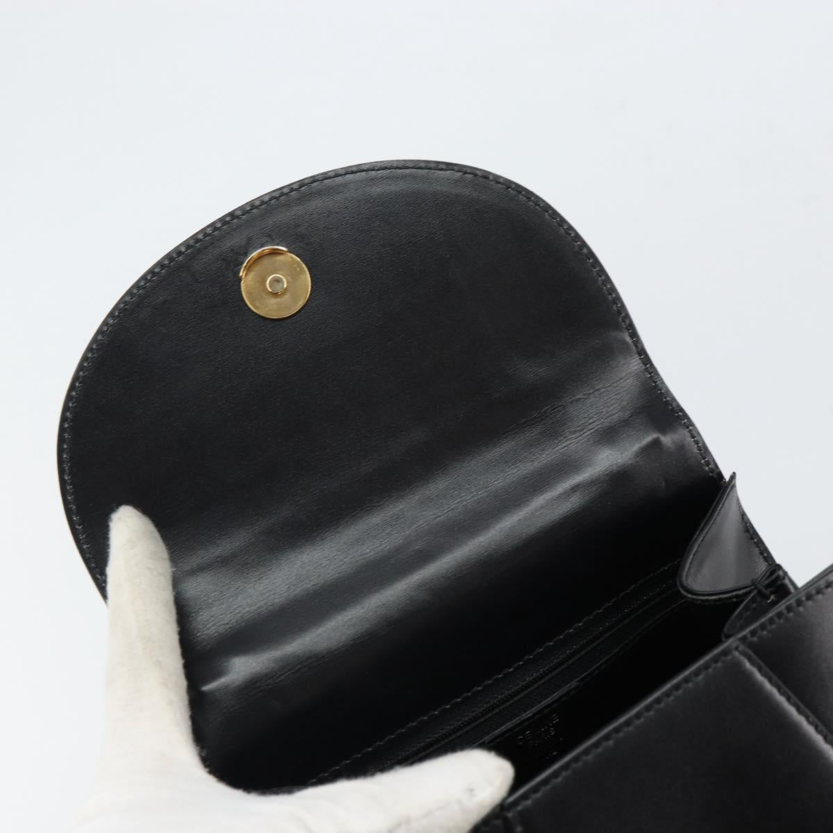 CELINE Hand Bag Leather Black Gold Auth 164791