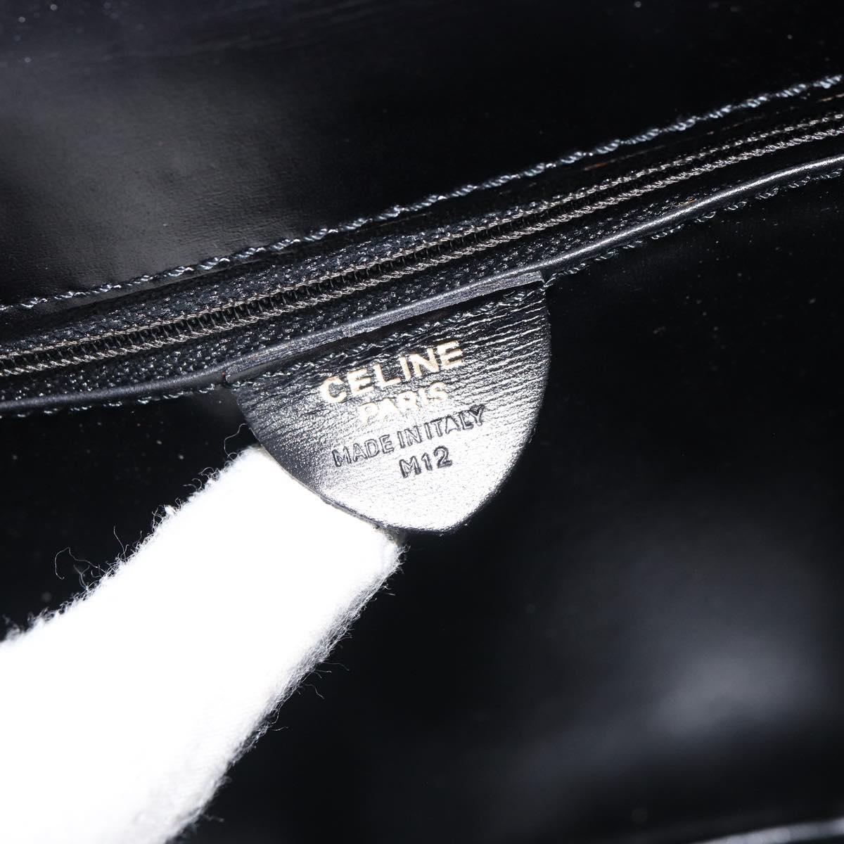 CELINE Hand Bag Leather Black Gold Auth 164791