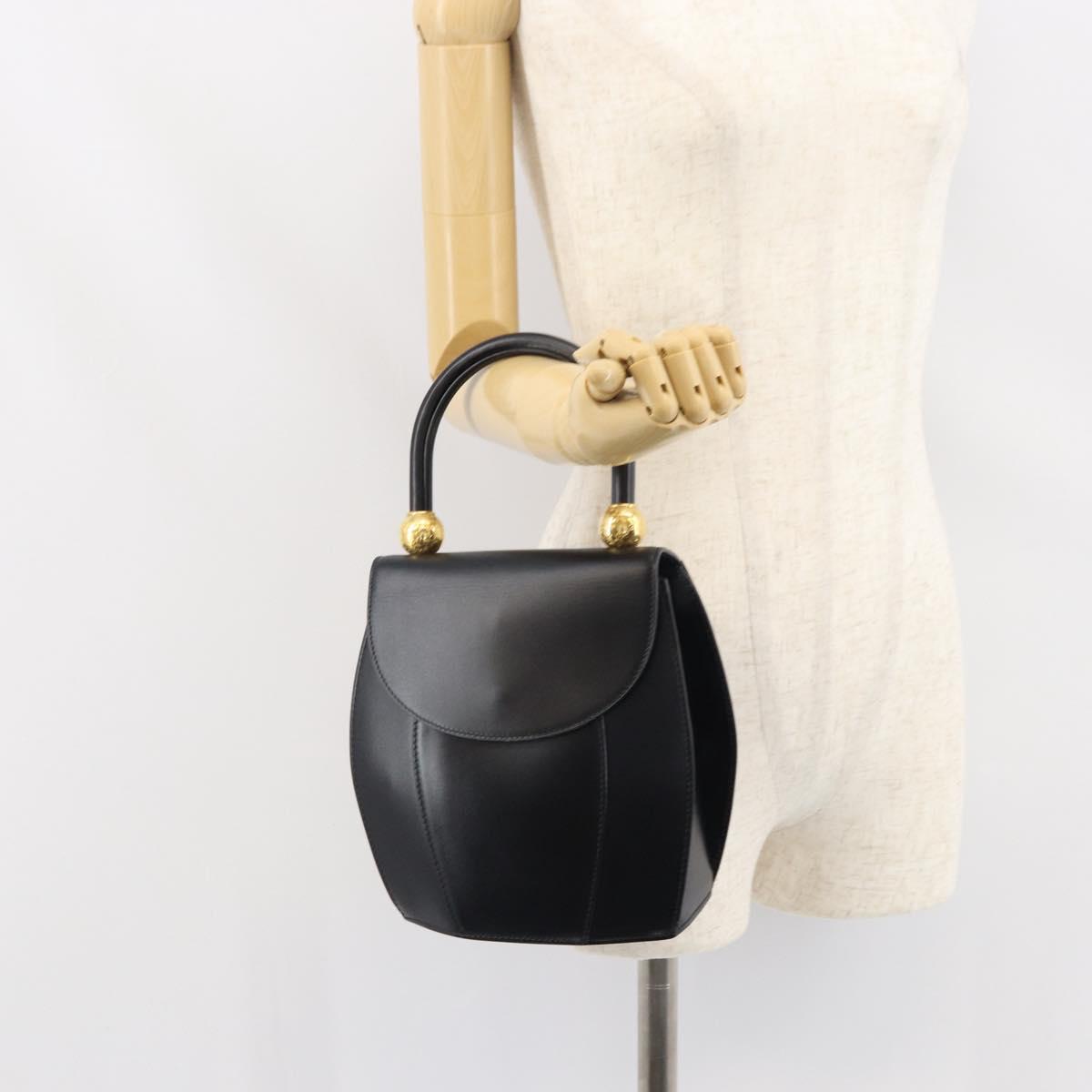 CELINE Hand Bag Leather Black Gold Auth 164791