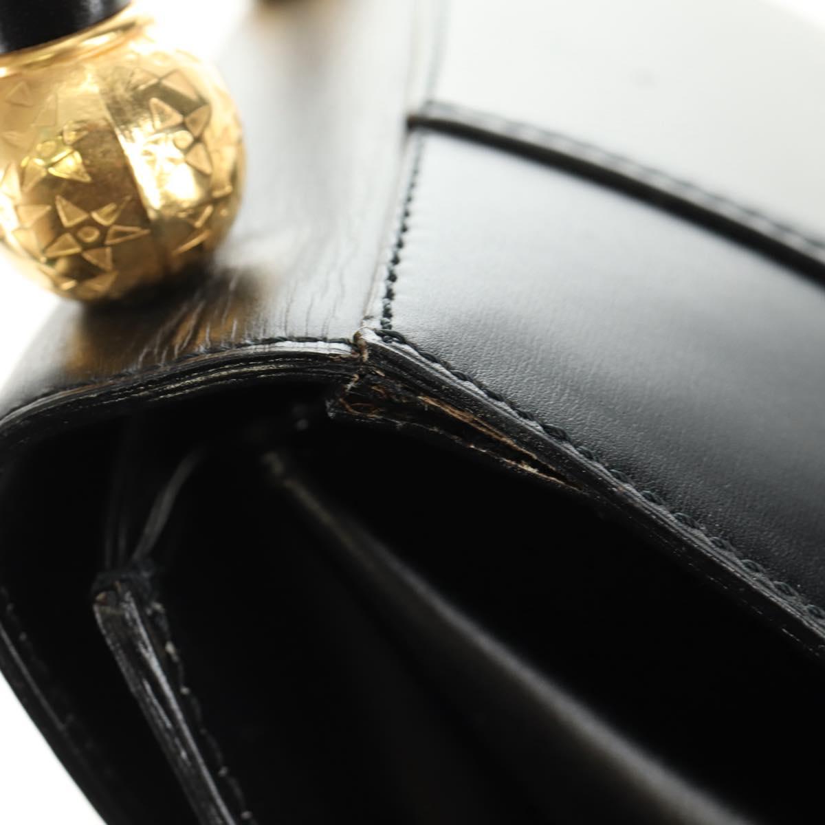 CELINE Hand Bag Leather Black Gold Auth 164791