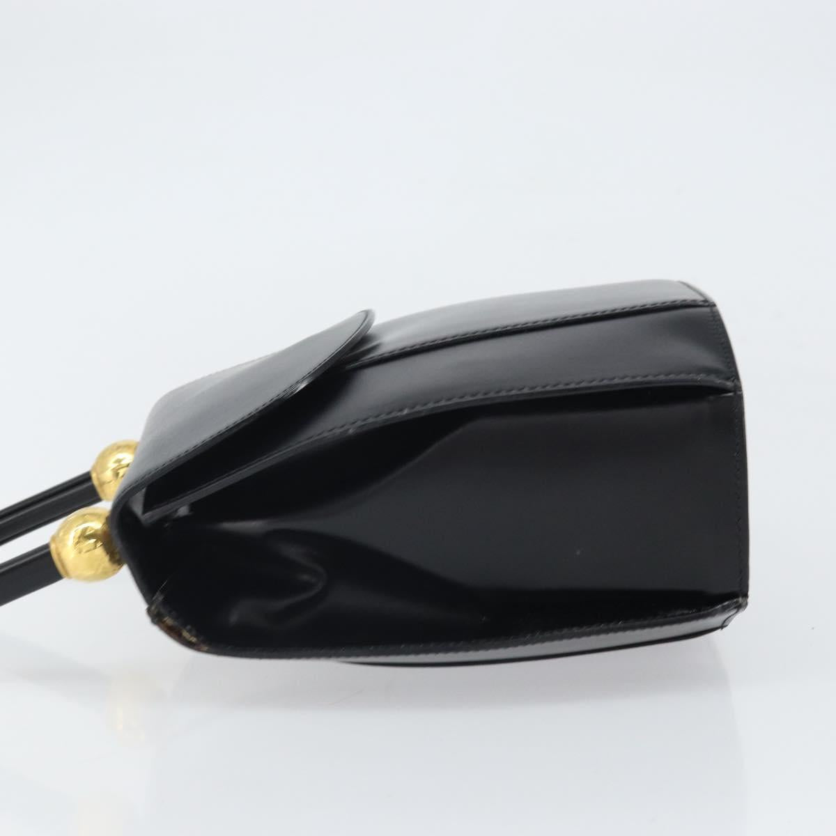 CELINE Hand Bag Leather Black Gold Auth 164791
