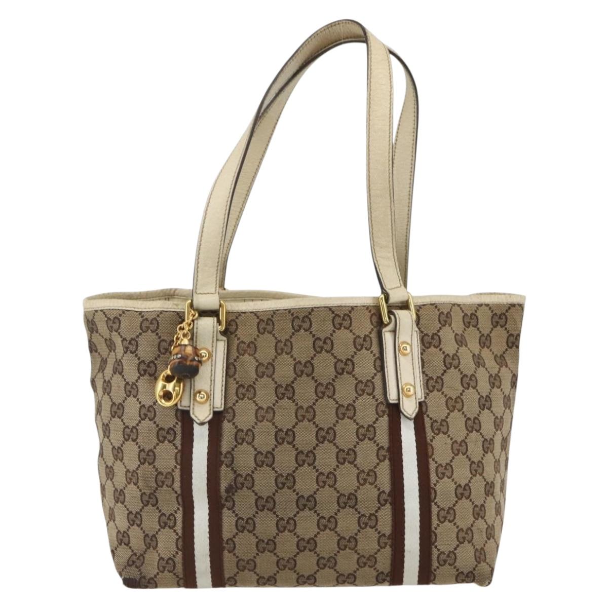 GUCCI GG Canvas Bamboo Hand Bag Beige Gold 137396 Auth 164794