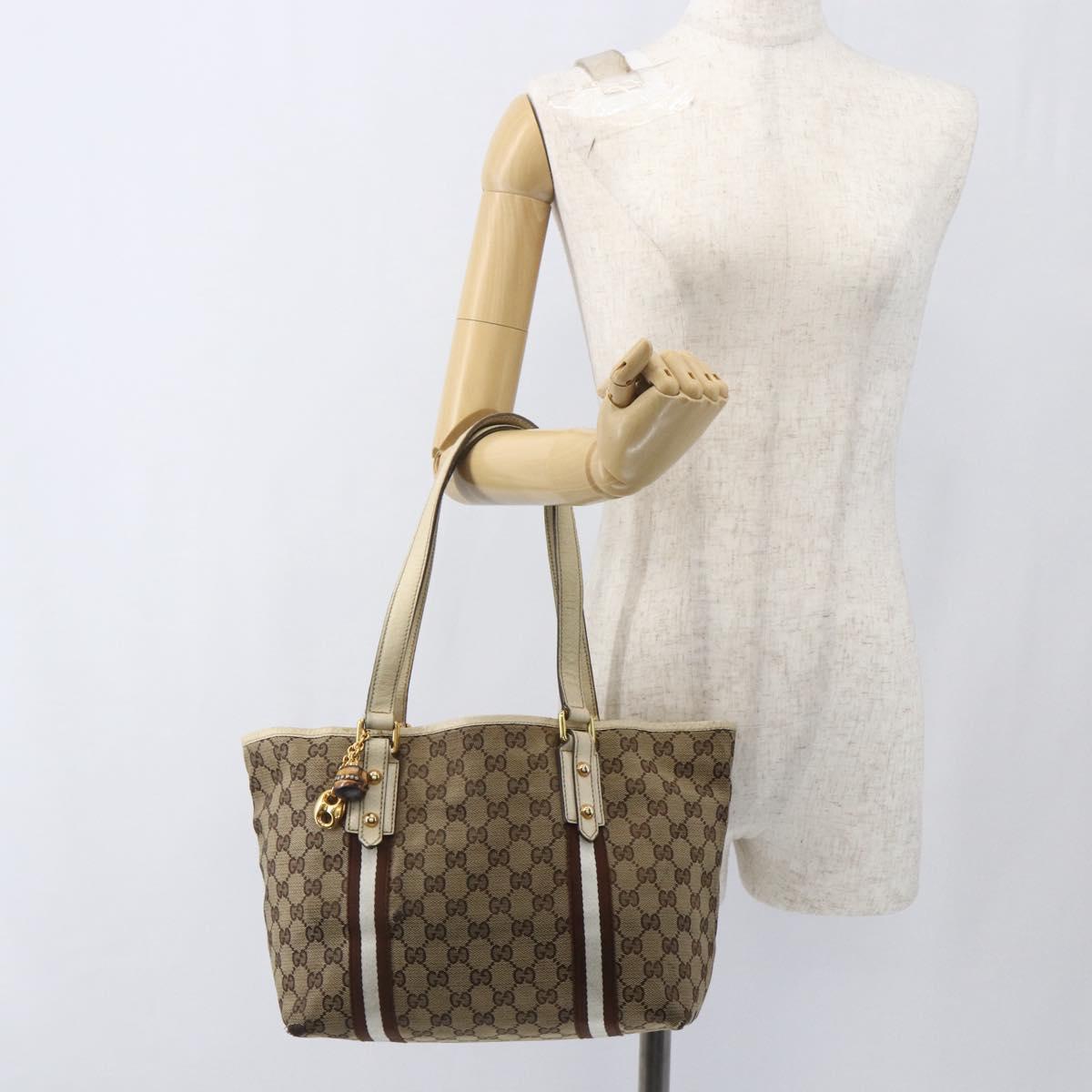 GUCCI GG Canvas Bamboo Hand Bag Beige Gold 137396 Auth 164794