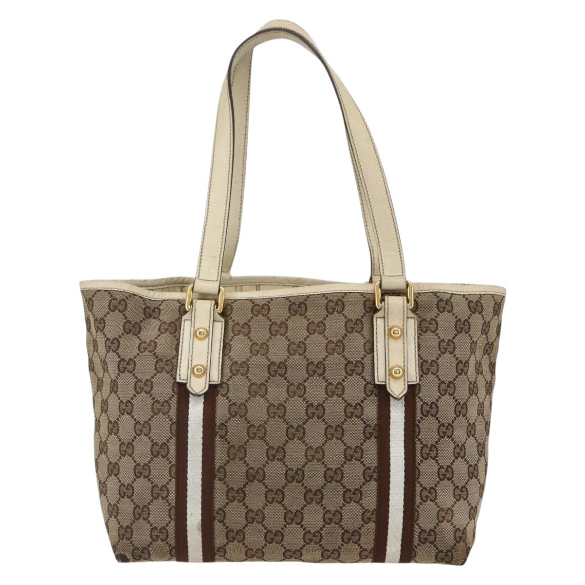 GUCCI GG Canvas Bamboo Hand Bag Beige Gold 137396 Auth 164794