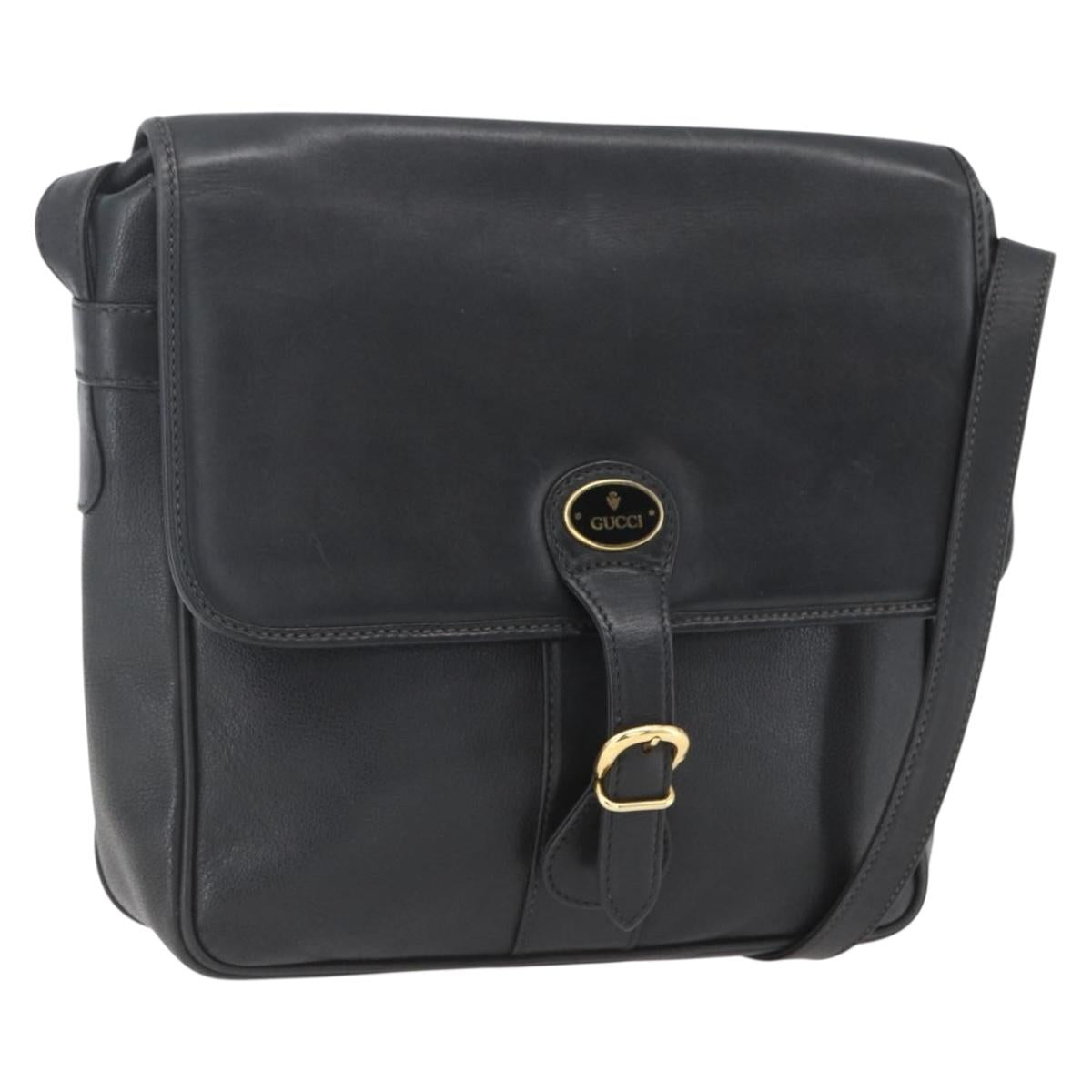 GUCCI Shoulder Bag Leather Black Gold 001 23 1098 Auth 164795