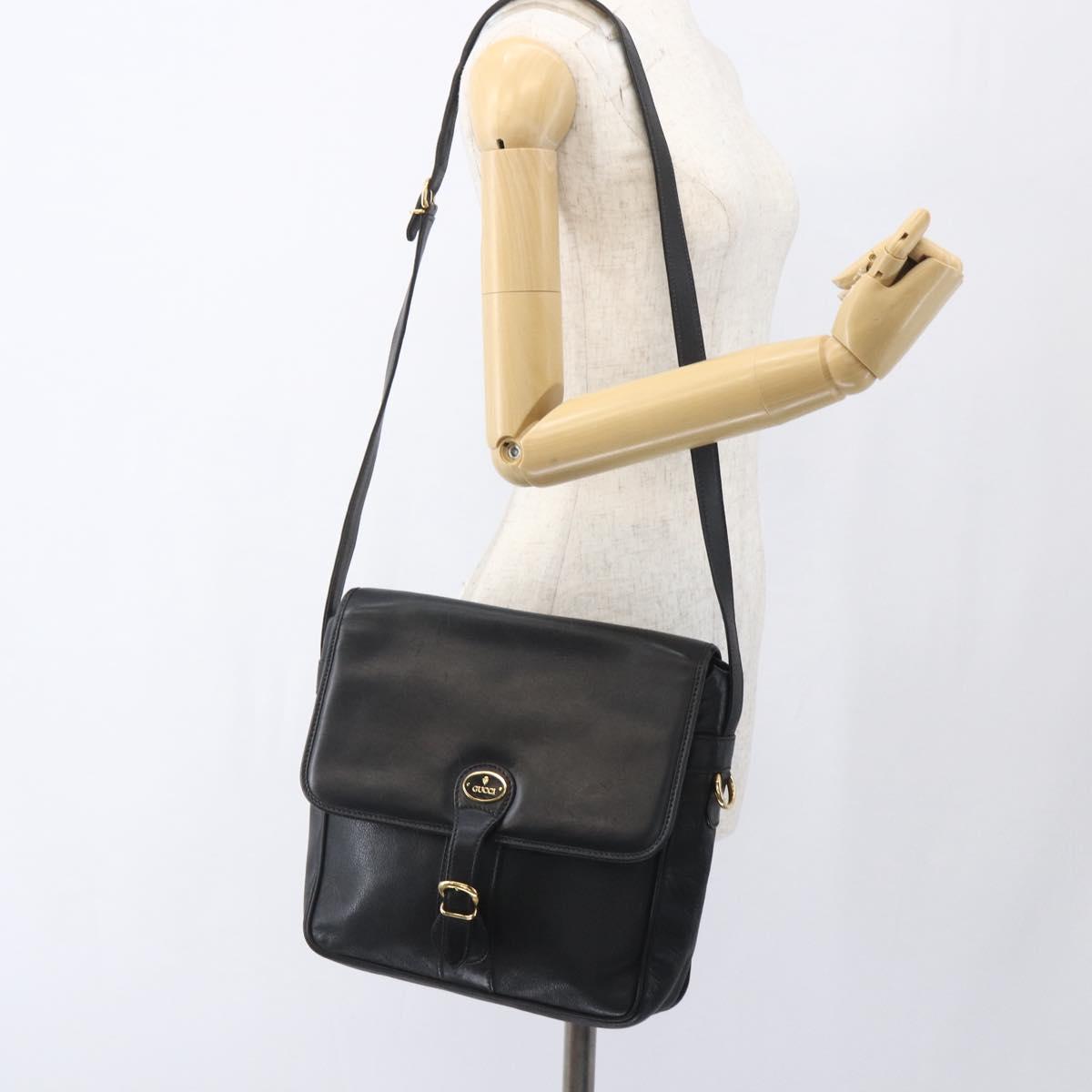 GUCCI Shoulder Bag Leather Black Gold 001 23 1098 Auth 164795