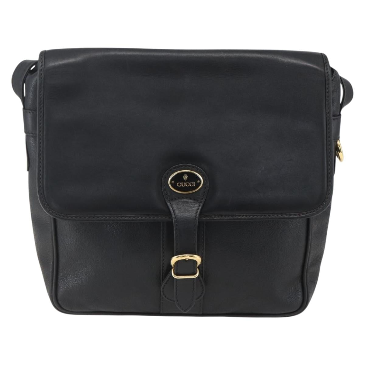 GUCCI Shoulder Bag Leather Black Gold 001 23 1098 Auth 164795
