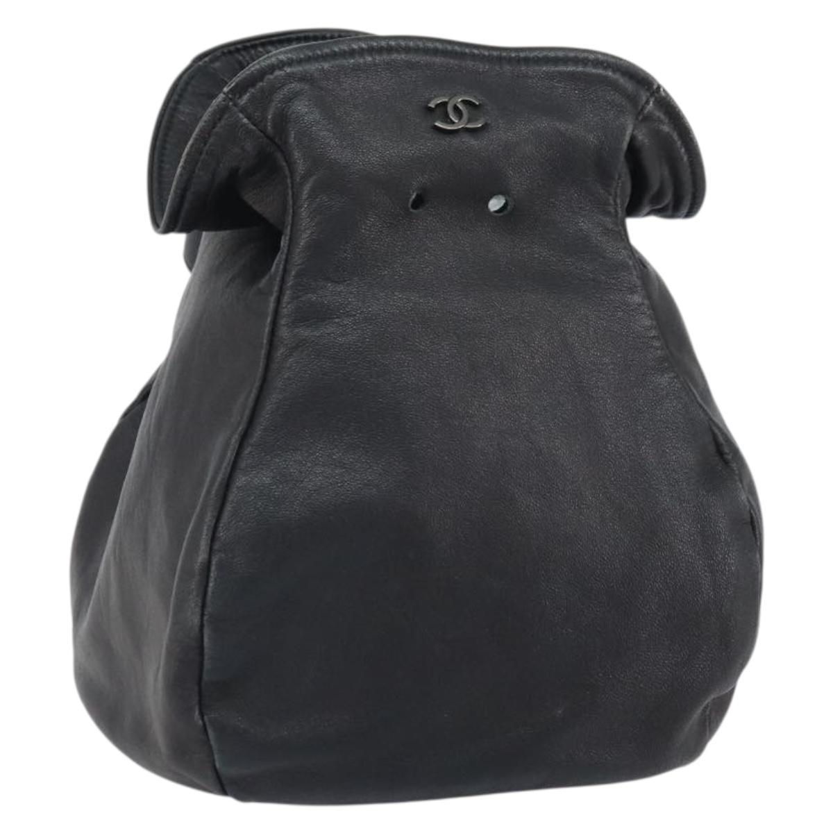 CHANEL Purse Pouch Lamb Skin Black CC Auth 164798