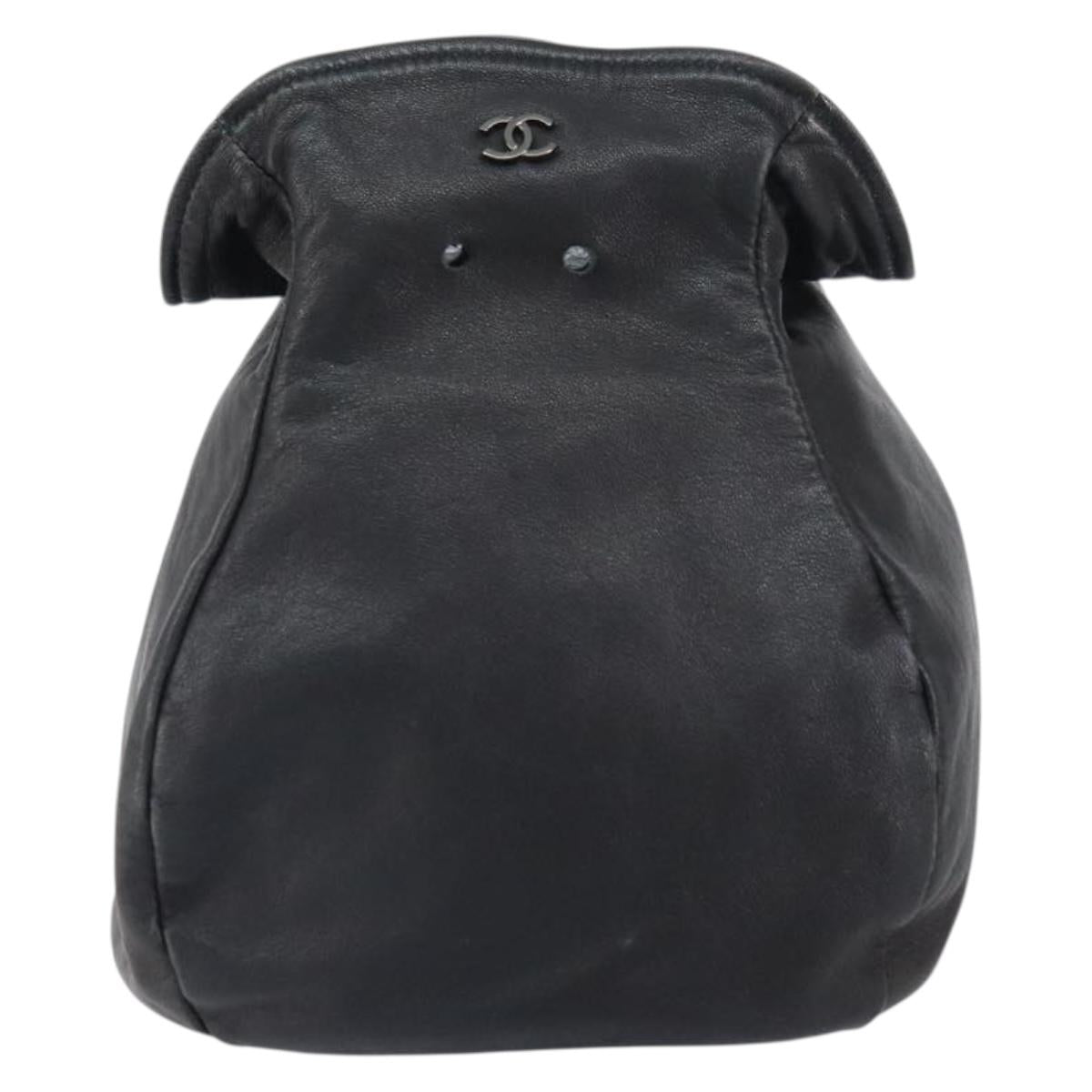 CHANEL Purse Pouch Lamb Skin Black CC Auth 164798